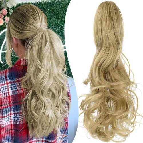 Vista 19 de Extensión de cola de caballo con clip de garra, de 18 pulgadas, extensiones de cabello ondulado largo para mujer, extensiones de cola de caballo
