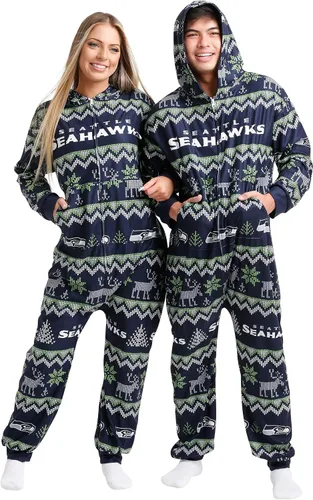 Vista 35 de FOCO Unisex NFL Team Logo Pajamas One Piece Onesie Patrón feo navideño
