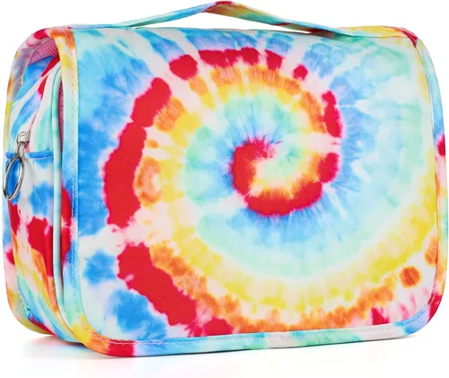 Vista 15 de Bolsa de aseo colgante de tie dye para niñas, bolsa de aseo de viaje para adolescentes, impermeable, para maquillaje y artículos de tocador, bolsa