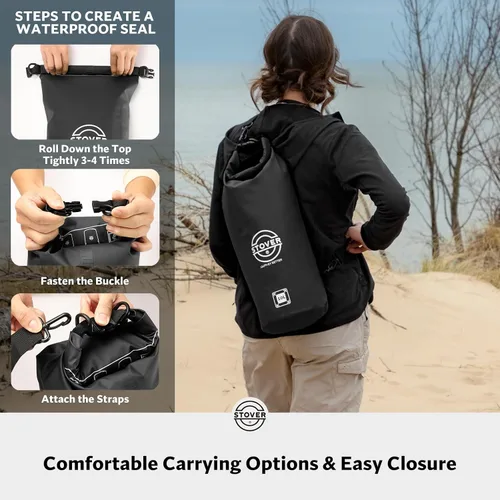 Vista 5 de STOVER 5/10/25/30/40/55L Waterproof Dry Bag- Roll-Top Backpack w/Phone Case- Kayaking, Hiking, Camping, Boating- Men/Women