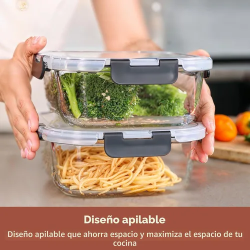 Vista 7 de Razab 2 recipientes de vidrio de almacenamiento de alimentos de 41 onzas con tapas, herméticos y a prueba de fugas, aptos para microondas