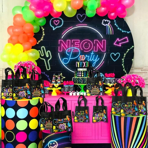 Vista 5 de BANBALLON 20 bolsas de neón para recuerdos de fiesta, suministros de fiesta de cumpleaños que brillan en la oscuridad, bolsas de regalo para fiesta