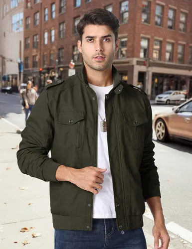 Vista 2 de Crysully - Chaqueta cortavientos para hombre, estilo informal y cuello militar, para primavera-otoño