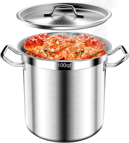 Vista 9 de Olla de acero inoxidable con tapa, olla grande de 20 cuartos de galón, olla resistente de tres capas de grado comercial y ollas para hervir, cocinar