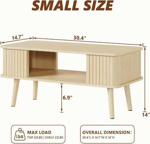 Vista 10 de Mesa de café LAZZO con almacenamiento mesa central para sala de estar mesa de café rectangular con bordes redondeados, fácil montaje, madera natural
