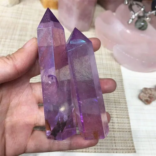 Vista 3 de Cristal natural áspero, magia natural, morado natural, Aura transparente, cuarzo transparente, piedra preciosa, torre de reiki