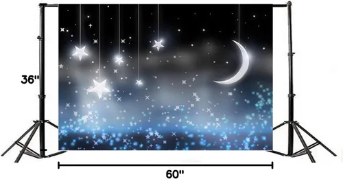 Vista 4 de Yeele Colgante de 5 x 3 pies con diseño de estrellas de luna brillante, fondo de fotografía de vinilo nocturno centelleante cielo estrellado