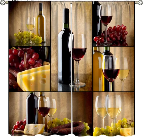 Vista 8 de YCness Cortinas de cocina de vino tinto, copas de vino tinto y blanco, cortinas de ventana con temática de vino tinto para dormitorio, cortina
