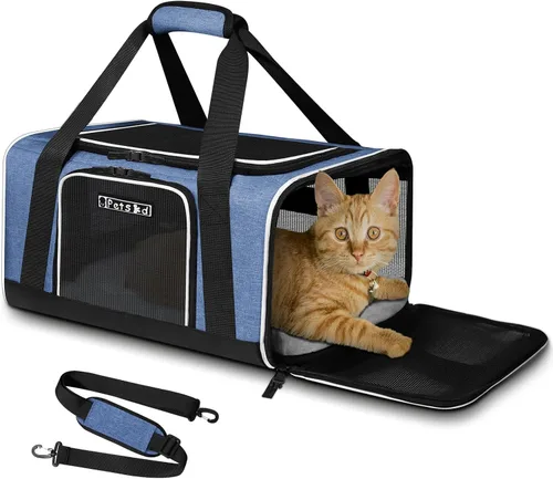 Vista 10 de Petskd Transportador de mascotas de 17 x 11 x 9.5 pulgadas, aprobado por aerolíneas de Alaska, bolsa de viaje para gatos y perros pequeños, Negro