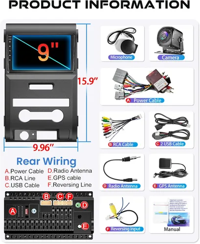 Vista 7 de para Ford F150 2009-2014 4+64 Android 13 Radio de Coche, Estéreo de Coche con Pantalla Táctil IPS de 9 Pulgadas con Carplay/Android Auto