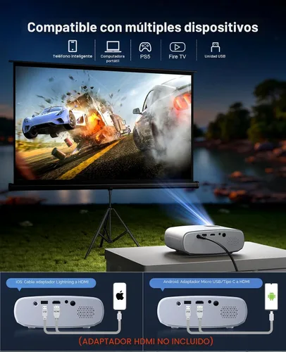 Vista 4 de Elephas – 2020 Mini Proyector de Película, 5000 LUX Full HD 1080P Proyector de Video, con 50,000 Horas de Vida de la Lámpara LED y Pantalla de 200