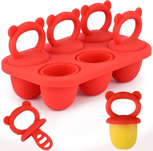 Vista 9 de Sakolla Moldes de silicona para paletas de bebé con 6 cavidades, moldes para paletas de leche materna para alivio de la dentición, molde de paletas