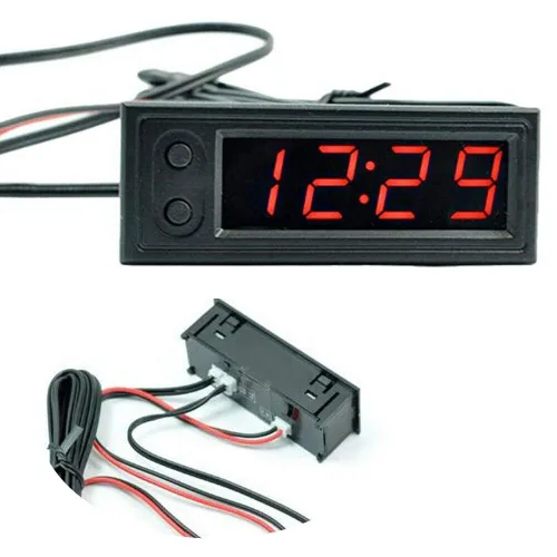 Vista 5 de Reloj de coche Termómetro Voltímetro Reloj de temperatura del coche - Reloj de coche 12V 3 en 1 Termómetros Voltímetro Medidor Reloj electrónico LED