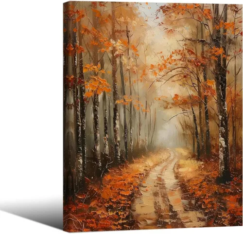 Vista 10 de Póster de paisaje campestre y lago, arte de pared de paisaje de naturaleza otoñal, 08 x 10 pulgadas, marco negro, pintura al óleo vintage de otoño