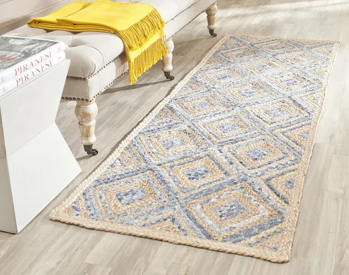 Vista 14 de Safavieh - Colección Cape Cod CAP354A - Tapete tejida a mano en algodón natural y azul, Yute