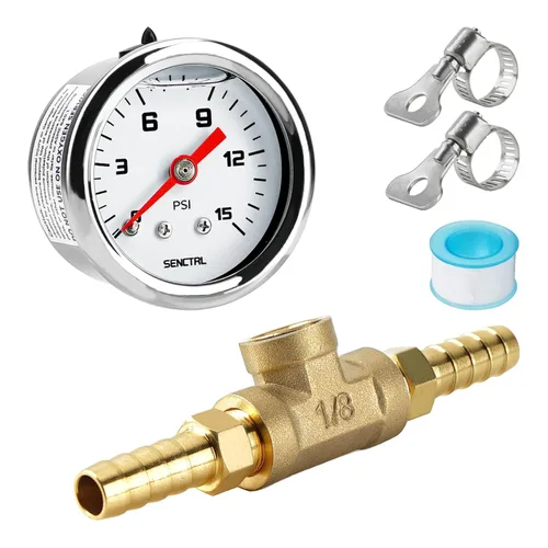 Vista 11 de SENCTRL Kit de manómetro de presión de combustible de 15 PSI para línea de combustible de 3/8, esfera negra, motores de carburador, motores