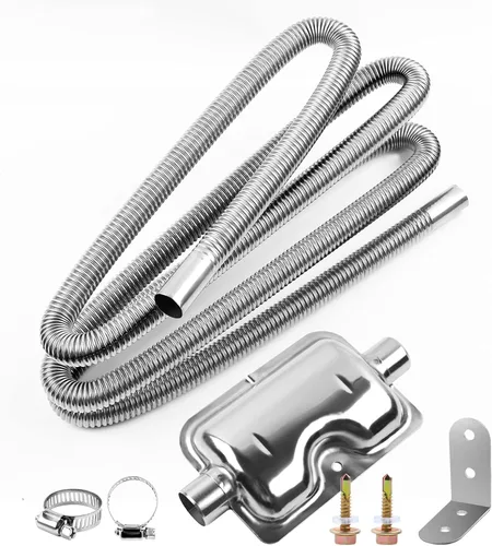 Vista 7 de 200cm/78" Tubo de escape para calentador diesel con silenciador y abrazaderas, manguera de 1"/2.5cm de acero inoxidable para calentador de aire