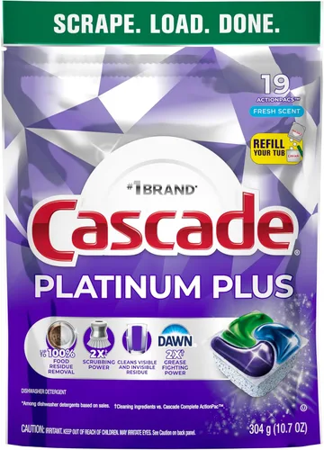 Vista 9 de Cascade Platinum Plus - Cápsulas para lavavajillas, detergente para lavavajillas, jabón detergente para platos, fresco, 19
