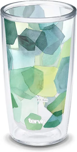 Vista 14 de Taza de viaje Tervis Yao Cheng Verde Cristal de doble pared aislada hecha en Estados Unidos mantiene las bebidas frías y calientes, 16 onzas
