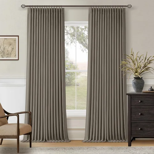Vista 173 de Juego de 2 paneles de cortinas plisadas negras de 80 pulgadas para sala de estar, cortinas plisadas de lino con forro de 80 pulgadas de largo, 100%