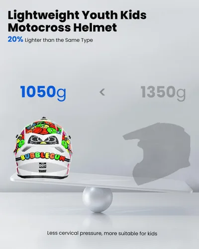 Vista 4 de ILM Casco ATV Juvenil para Niños Dirt Bike Motocross BMX Todoterreno Motocicleta Go Kart Casco DOT ECE Modelo Z705 (Chicle, S)