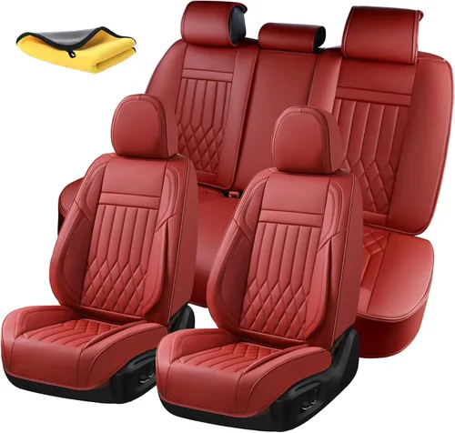 Vista 18 de Juego completo de fundas de asiento de automóvil de cuero napa impermeables y transpirables de 2 plazas, aptas para asientos delanteros de beige
