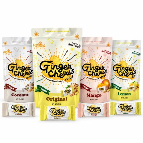 Vista 18 de Fusion Select Ginger Chews - Delicias dulces y confitadas suaves de Indonesia - Promueven el alivio de las náuseas matutinas, malestar estomacal