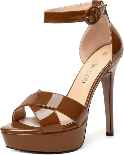 Vista 120 de MODENCOCO Sandalias de boda con correa de tobillo sexy para mujer, con plataforma y puntera abierta, tacón de aguja y tacón alto, zapatos de vestir