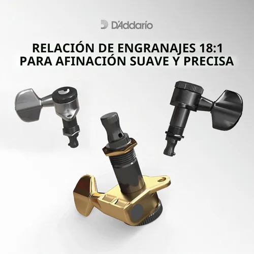 Vista 4 de D'Addario - Afinadores de ajuste automático - Afinadores de bloqueo para guitarras - Configuración 3+3, cromo