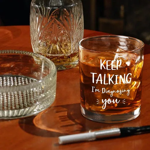 Vista 2 de Futtumy Vaso de whisky divertido – Keep Talking I'm Diagnosing You, divertidos regalos de Navidad de cumpleaños de elefante blanco, regalos