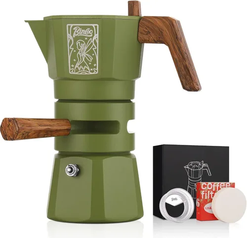 Vista 14 de Bincoo Máquina de café expreso de 4.1 fl oz, doble válvula, olla moka con extractor de termostato, evita la extracción excesiva, olla italiana
