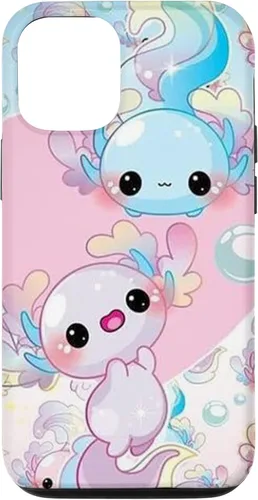 Vista 28 de Linda funda Kawaii Axolotl azul y rosa para iPhone 17