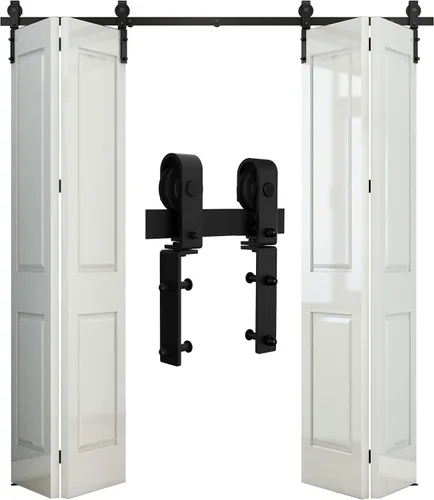 Vista 16 de CCJH Kit de riel deslizante de 3 pies/36 pulgadas para puerta de granero plegable resistente para 2 puertas (sin puerta de madera, solo hardware)