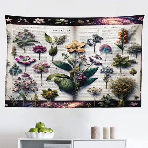 Vista 172 de Ambesonne Tapiz verde, fases lunares alrededor de un árbol de la vida, impresión de diseño bohemio de astrología nocturna, decoración de tela