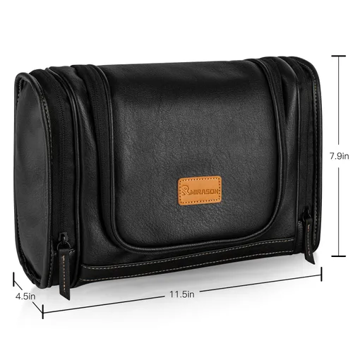 Vista 2 de MIRASON Neceser de viaje, bolsa de aseo colgante para hombres, bolsa de ducha de viaje de cuero para artículos de tocador, bolsa de baño con gancho