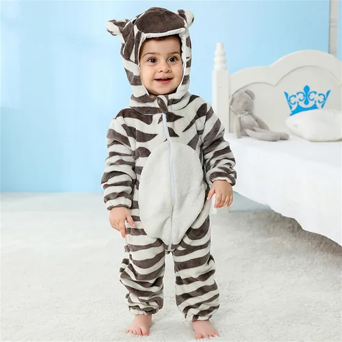 Vista 70 de Mameluco unisex de franela para bebé, disfraz de animal con capucha de dibujos animados