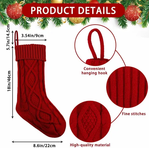 Vista 2 de XIMISHOP Paquete de 6 calcetines de Navidad, 18 pulgadas, calcetines grandes de punto trenzado personalizados para colgar en Navidad, decoraciones