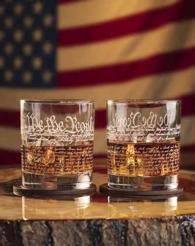 Vista 4 de Constitution Of The United States - Vaso de whisky a la antigua usanza, regalo patriótico We The People American USA - 10 oz - Fabricado en Estados
