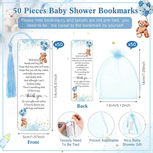 Vista 2 de Geyoga 50 juegos de marcadores para baby shower, 50 bolígrafos para baby shower, 50 marcadores y bolsas de organza para invitados, premios para Azul