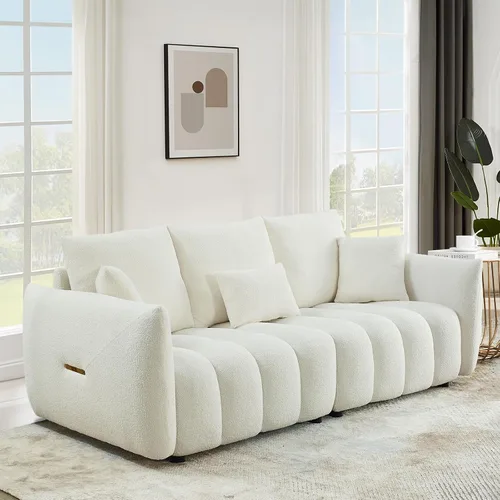 Vista 11 de Antetek - Sofá individual moderno de 35 pulgadas, cómodo asiento profundo de tela de peluche, silla de sala de estar, sofá de lectura Boucle de ocio