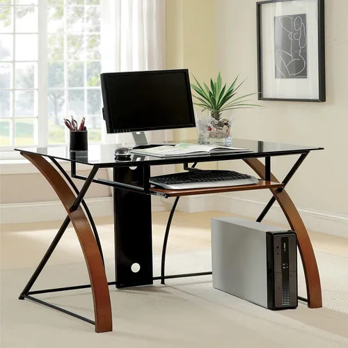 Vista 4 de BellO Escritorio para computadora con parte superior curva de vidrio – color espresso vibrante, Espresso
