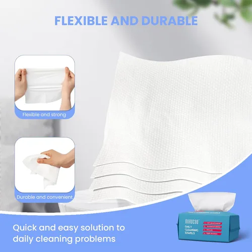 Vista 3 de 100 hojas de toallas de limpieza diaria ultra suaves y secas para pieles sensibles, paños faciales desechables 100% viscosa orgánica (paquete de 1)