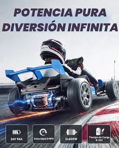 Vista 4 de Go Kart eléctrico de 24 V para niños, con licencia Porsche Drift Azul