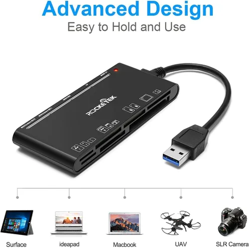 Vista 4 de Lector de Tarjetas SD USB 3.0, Lector Multi Tarjeta 7 en 1 para SD SDXC SDHC Micro SD CF MS MMC Tarjeta de Memoria de Cámara XD, Lector de Tarjetas
