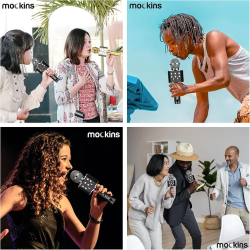 Vista 4 de Mockins Micrófono de Karaoke Bluetooth Negro para Niños con Altavoz Bluetooth Integrado Micrófono Inalámbrico de Karaoke Compatible con iPhone
