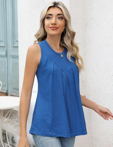 Vista 3 de TCOT Camisetas sin mangas para mujer, estilo casual, ajuste holgado, plisadas, con cuello halter