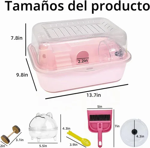 Vista 2 de Kit de jaula para hámster 9 en 1, transportador de viaje para hámster enano Rosa