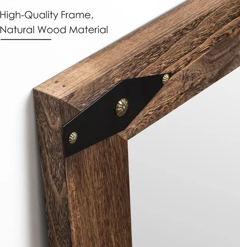 Vista 8 de blue page Espejo para pared, espejo de madera rústica con marco de madera, espejo rectangular decorativo para montar en la pared para baño