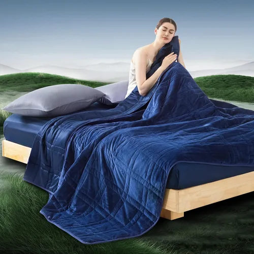 Vista 11 de OMYSTYLE Manta pesada reversible de 48x72 pulgadas y 15 libras para adultos, manta doble cara con peso de felpa corta cálida y tela Tencel fresca