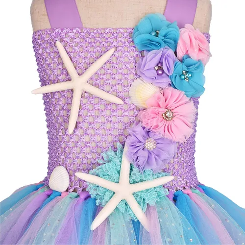 Vista 5 de Disfraz de sirena de dibujos animados para niños pequeños disfraz de malla de tul para niños vestido casual azul cielo 1-2 años